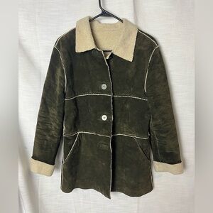 Winlet Vintage Olive Green Shearling Women's Coat Suede with Fleece Lining